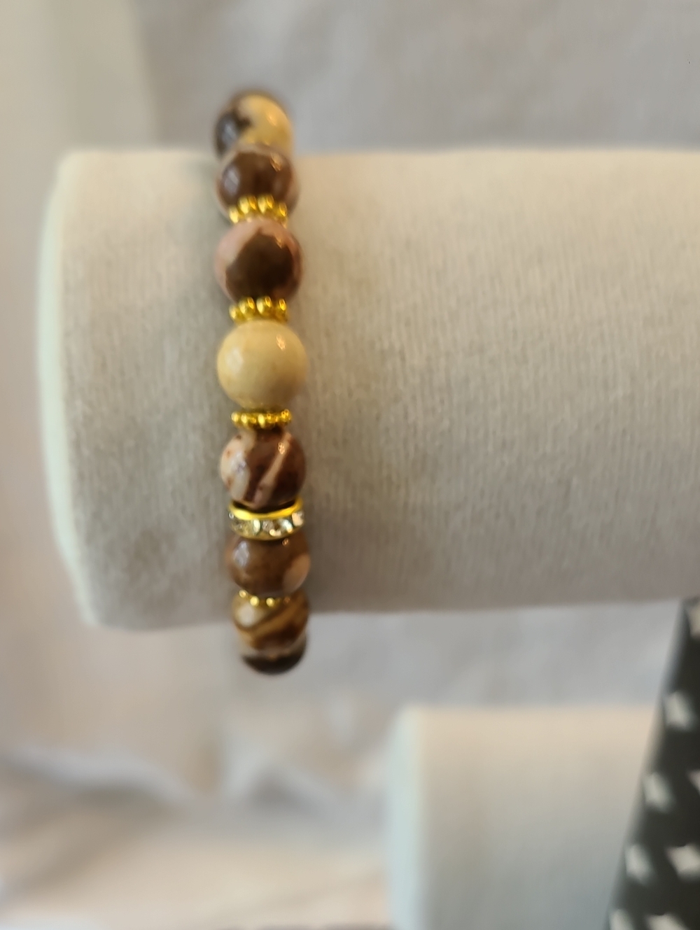 Australian Zebra Jasper Beaded Bracelet with Gold Accents